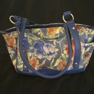 Artistic Blue Shoulder Bag with Durable Fabric